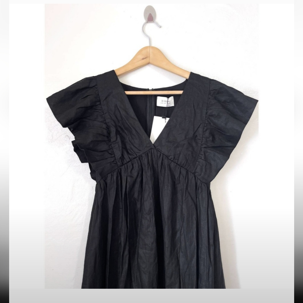 DISSH NWT Bonnie Linen Midi Frill dress in black size 4 - Picture 5 of 10